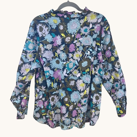 Talbots Blouse Floral Cotton Black Pink Blue Multi (2X) NWT - Picture 2 of 4